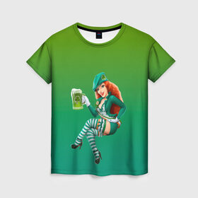 Женская футболка 3D с принтом девушка вечеринка на Патрика в Екатеринбурге, 100% полиэфир ( синтетическое хлопкоподобное полотно) | прямой крой, круглый вырез горловины, длина до линии бедер | Тематика изображения на принте: 17 марта | вечеринка | девушка | день святого патрика | зеленый | зеленый костюм | ирландия | клевер | костюм | кружка | лепрекон | модель | монеты | рисунок | традиции | эль