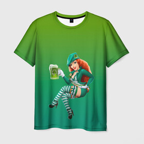 Мужская футболка 3D с принтом девушка вечеринка на Патрика в Екатеринбурге, 100% полиэфир | прямой крой, круглый вырез горловины, длина до линии бедер | 17 марта | вечеринка | девушка | день святого патрика | зеленый | зеленый костюм | ирландия | клевер | костюм | кружка | лепрекон | модель | монеты | рисунок | традиции | эль