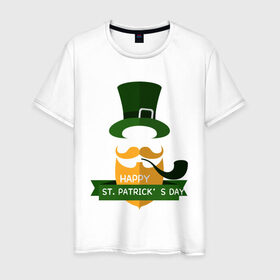 Мужская футболка хлопок с принтом настоящий ирландец в Екатеринбурге, 100% хлопок | прямой крой, круглый вырез горловины, длина до линии бедер, слегка спущенное плечо. | 17 марта | день святого патрика | зеленый | ирландия | клевер | надпись | пожелние | традиции | трубка | цилиндр | шляпа