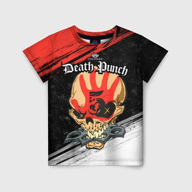 Детская футболка 3D с принтом Five Finger Death Punch [7] в Екатеринбурге, 100% гипоаллергенный полиэфир | прямой крой, круглый вырез горловины, длина до линии бедер, чуть спущенное плечо, ткань немного тянется | 5fdp | 5фдп | ffdp | five finger death punch | metal | music | skeleton | sounds | метал | музыка | рок | череп