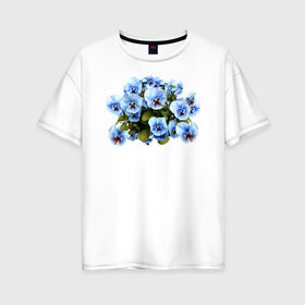 Женская футболка хлопок Oversize с принтом Цветочки в Екатеринбурге, 100% хлопок | свободный крой, круглый ворот, спущенный рукав, длина до линии бедер
 | анютины глазки | девушкам | женщинам | красота | цветочки | цветы