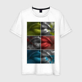 Мужская футболка хлопок с принтом Губы в Екатеринбурге, 100% хлопок | прямой крой, круглый вырез горловины, длина до линии бедер, слегка спущенное плечо. | губы | зеленый | квадраты | красный | поп арт | синий