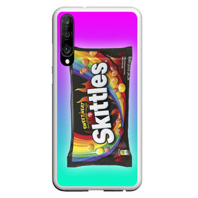 Чехол для Honor P30 с принтом Skittles | Черный в Екатеринбурге, Силикон | Область печати: задняя сторона чехла, без боковых панелей | black | skittles | sweet heat | градиент | зеленый | радуга | розовый | синий | скитлс | черный