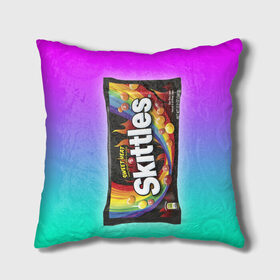 Подушка 3D с принтом Skittles | Черный в Екатеринбурге, наволочка – 100% полиэстер, наполнитель – холлофайбер (легкий наполнитель, не вызывает аллергию). | состоит из подушки и наволочки. Наволочка на молнии, легко снимается для стирки | black | skittles | sweet heat | градиент | зеленый | радуга | розовый | синий | скитлс | черный