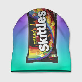 Шапка 3D с принтом Skittles | Черный в Екатеринбурге, 100% полиэстер | универсальный размер, печать по всей поверхности изделия | black | skittles | sweet heat | градиент | зеленый | радуга | розовый | синий | скитлс | черный