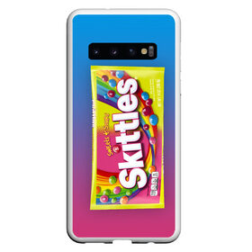 Чехол для Samsung Galaxy S10 с принтом Skittles | Желтый в Екатеринбурге, Силикон | Область печати: задняя сторона чехла, без боковых панелей | skittles | sweet sours | yellow | градиент | желтый | красный | радуга | розовый | синий | скитлс | фиолетовый