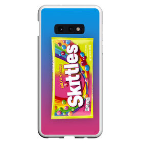 Чехол для Samsung S10E с принтом Skittles | Желтый в Екатеринбурге, Силикон | Область печати: задняя сторона чехла, без боковых панелей | Тематика изображения на принте: skittles | sweet sours | yellow | градиент | желтый | красный | радуга | розовый | синий | скитлс | фиолетовый