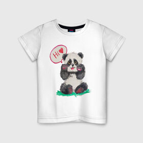 Детская футболка хлопок с принтом Акварельная милая панда в Екатеринбурге, 100% хлопок | круглый вырез горловины, полуприлегающий силуэт, длина до линии бедер | hi | акварель | любовь | мило | няшно | панда | привет