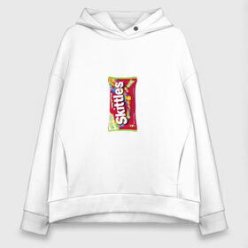 Женское худи Oversize хлопок с принтом Skittles | Красный в Екатеринбурге, френч-терри — 70% хлопок, 30% полиэстер. Мягкий теплый начес внутри —100% хлопок | боковые карманы, эластичные манжеты и нижняя кромка, капюшон на магнитной кнопке | limited edition | long lost time | red | skittles | красный | скитлс