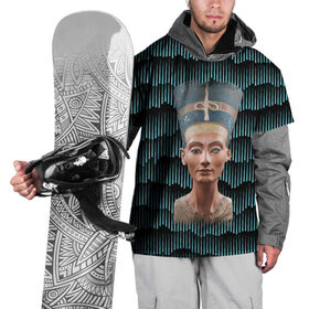 Накидка на куртку 3D с принтом Нефертити в Екатеринбурге, 100% полиэстер |  | африка | божества | волны | геометрия | египет | маска | нефертити | фараон | царица
