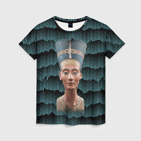 Женская футболка 3D с принтом Нефертити в Екатеринбурге, 100% полиэфир ( синтетическое хлопкоподобное полотно) | прямой крой, круглый вырез горловины, длина до линии бедер | африка | божества | волны | геометрия | египет | маска | нефертити | фараон | царица