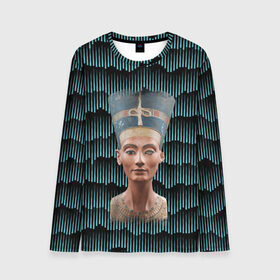 Мужской лонгслив 3D с принтом Нефертити в Екатеринбурге, 100% полиэстер | длинные рукава, круглый вырез горловины, полуприлегающий силуэт | африка | божества | волны | геометрия | египет | маска | нефертити | фараон | царица