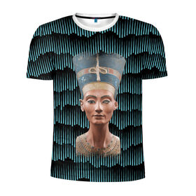 Мужская футболка 3D спортивная с принтом Нефертити в Екатеринбурге, 100% полиэстер с улучшенными характеристиками | приталенный силуэт, круглая горловина, широкие плечи, сужается к линии бедра | африка | божества | волны | геометрия | египет | маска | нефертити | фараон | царица