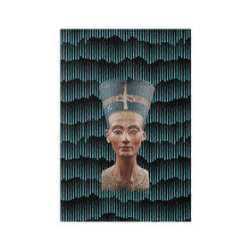 Обложка для паспорта матовая кожа с принтом Нефертити в Екатеринбурге, натуральная матовая кожа | размер 19,3 х 13,7 см; прозрачные пластиковые крепления | африка | божества | волны | геометрия | египет | маска | нефертити | фараон | царица