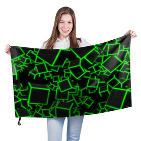 Флаг 3D с принтом Cyber cube в Екатеринбурге, 100% полиэстер | плотность ткани — 95 г/м2, размер — 67 х 109 см. Принт наносится с одной стороны | 3д кубики | cyber cube | кибер куб | куб | неоновые кубики