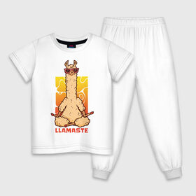 Детская пижама хлопок с принтом Llamaste в Екатеринбурге, 100% хлопок |  брюки и футболка прямого кроя, без карманов, на брюках мягкая резинка на поясе и по низу штанин
 | art | lama | meditation | namaste | yoga | арт | йога | лама | медитация | намасте