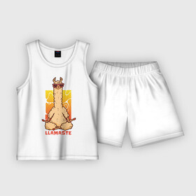 Детская пижама с шортами хлопок с принтом Llamaste в Екатеринбурге,  |  | art | lama | meditation | namaste | yoga | арт | йога | лама | медитация | намасте