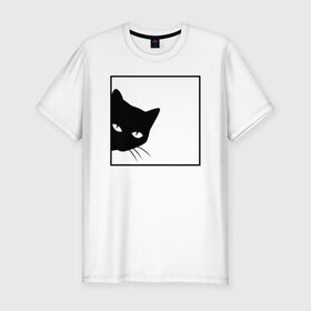 Мужская футболка хлопок Slim с принтом BLACK CAT | ЧЕРНАЯ КОШКА в Екатеринбурге, 92% хлопок, 8% лайкра | приталенный силуэт, круглый вырез ворота, длина до линии бедра, короткий рукав | black | cat | cats | creative | hunter | minimalism | night | кот | коте | котенок | котэ | кошка | креатив | креативная | минимализм | надпись | ночь | охотник | текст | черная | черный