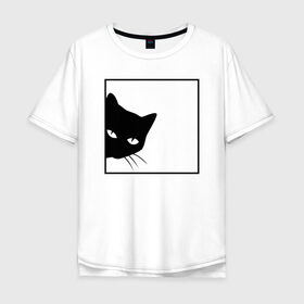 Мужская футболка хлопок Oversize с принтом BLACK CAT | ЧЕРНАЯ КОШКА в Екатеринбурге, 100% хлопок | свободный крой, круглый ворот, “спинка” длиннее передней части | black | cat | cats | creative | hunter | minimalism | night | кот | коте | котенок | котэ | кошка | креатив | креативная | минимализм | надпись | ночь | охотник | текст | черная | черный