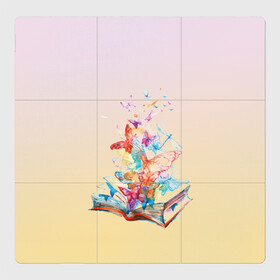 Магнитный плакат 3Х3 с принтом бабочки из книги в Екатеринбурге, Полимерный материал с магнитным слоем | 9 деталей размером 9*9 см | бабочки | волшебство | воображение | градиент | книга | рисунок | учение | фантастика | фэнтези