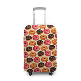 Чехол для чемодана 3D с принтом Пончики в Екатеринбурге, 86% полиэфир, 14% спандекс | двустороннее нанесение принта, прорези для ручек и колес | еда | колечки | кольцо | конфеты | круг | пища | пончик | пончики | разноцветные пончики | сладкие пончики | сладкое