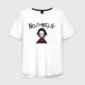 Мужская футболка хлопок Oversize с принтом No Smile в Екатеринбурге, 100% хлопок | свободный крой, круглый ворот, “спинка” длиннее передней части | no smile | без улыбки | девочка в худи | закрытый рот | мрак | разочарование | шок