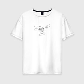 Женская футболка хлопок Oversize с принтом Вискас в Екатеринбурге, 100% хлопок | свободный крой, круглый ворот, спущенный рукав, длина до линии бедер
 | вискас | животные | искусство | кот | котик | прикол | сотворение адама | юмор