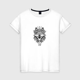 Женская футболка хлопок с принтом Волк в Екатеринбурге, 100% хлопок | прямой крой, круглый вырез горловины, длина до линии бедер, слегка спущенное плечо | волк | волк индеец | инди | ловец снов