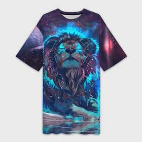 Платье-футболка 3D с принтом Galaxy Lion в Екатеринбурге,  |  | light | lion | night | space | вода | космос | лев | ночь | свет