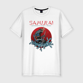 Мужская футболка хлопок Slim с принтом Самурай в Екатеринбурге, 92% хлопок, 8% лайкра | приталенный силуэт, круглый вырез ворота, длина до линии бедра, короткий рукав | воин | доспехи | катана | меч | руки | самурай | самурайский меч | страдания | япония