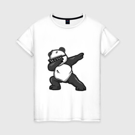 Женская футболка хлопок с принтом PanDab в Екатеринбурге, 100% хлопок | прямой крой, круглый вырез горловины, длина до линии бедер, слегка спущенное плечо | dab | в очках | движение рукой | деб | дэб | панда | солнцезащитные очки