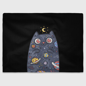 Плед 3D с принтом КОСМИЧЕСКИЙ КОТ в Екатеринбурге, 100% полиэстер | закругленные углы, все края обработаны. Ткань не мнется и не растягивается | артемис | астероиды | вселенная | галактика | диана | звезды | кометы | космос | кот | котенок | котик | луна | месяц | ночь | планеты | сейлор мун | туманность | черная кошка