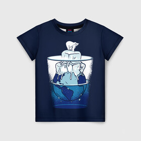 Детская футболка 3D с принтом Polar Ice Bear в Екатеринбурге, 100% гипоаллергенный полиэфир | прямой крой, круглый вырез горловины, длина до линии бедер, чуть спущенное плечо, ткань немного тянется | north pole | planet | water | антарктида | антарктика | арктика | белый медведь | в стакане | вода | земля | кубики льда | лед | льдина | льдинка | медведица | медвежонок | на льдине | наполовину полон | планета