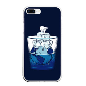 Чехол для iPhone 7Plus/8 Plus матовый с принтом Polar Ice Bear в Екатеринбурге, Силикон | Область печати: задняя сторона чехла, без боковых панелей | north pole | planet | water | антарктида | антарктика | арктика | белый медведь | в стакане | вода | земля | кубики льда | лед | льдина | льдинка | медведица | медвежонок | на льдине | наполовину полон | планета