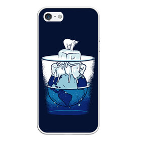 Чехол для iPhone 5/5S матовый с принтом Polar Ice Bear в Екатеринбурге, Силикон | Область печати: задняя сторона чехла, без боковых панелей | north pole | planet | water | антарктида | антарктика | арктика | белый медведь | в стакане | вода | земля | кубики льда | лед | льдина | льдинка | медведица | медвежонок | на льдине | наполовину полон | планета