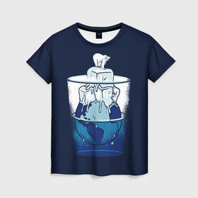 Женская футболка 3D с принтом Polar Ice Bear в Екатеринбурге, 100% полиэфир ( синтетическое хлопкоподобное полотно) | прямой крой, круглый вырез горловины, длина до линии бедер | north pole | planet | water | антарктида | антарктика | арктика | белый медведь | в стакане | вода | земля | кубики льда | лед | льдина | льдинка | медведица | медвежонок | на льдине | наполовину полон | планета