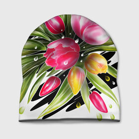 Шапка 3D с принтом ТЮЛЬПАНЫ. ВЕСЕННИЕ ЦВЕТЫ в Екатеринбурге, 100% полиэстер | универсальный размер, печать по всей поверхности изделия | весна | тюльпаны | цветочный | цветы