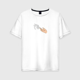 Женская футболка хлопок Oversize с принтом The Creation of Adam в Екатеринбурге, 100% хлопок | свободный крой, круглый ворот, спущенный рукав, длина до линии бедер
 | искусство | микеланджело | руки | скелет | сотворение адама