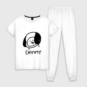 Женская пижама хлопок с принтом ЧИММИ | CHIMMY в Екатеринбурге, 100% хлопок | брюки и футболка прямого кроя, без карманов, на брюках мягкая резинка на поясе и по низу штанин | army | bangtan boys | bt21 | bts | bts stickers | chimmy | cooky | k pop | koya | mang | monster | rap monster | rapmon | rj | rm | shooky | tata | van | бтс | ви | джей хоуп | джонгук | кейпоп | реп монстр | стикеры bts | сюга | чимин | чин
