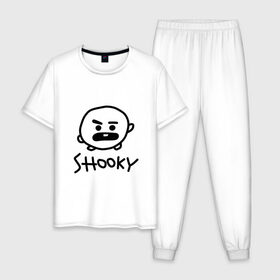 Мужская пижама хлопок с принтом SHOOKY | BTS в Екатеринбурге, 100% хлопок | брюки и футболка прямого кроя, без карманов, на брюках мягкая резинка на поясе и по низу штанин
 | Тематика изображения на принте: army | bangtan boys | bt21 | bts | bts stickers | chimmy | cooky | k pop | koya | mang | monster | rap monster | rapmon | rj | rm | shooky | tata | van | бтс | ви | джей хоуп | джонгук | кейпоп | реп монстр | стикеры bts | сюга | чимин | чин