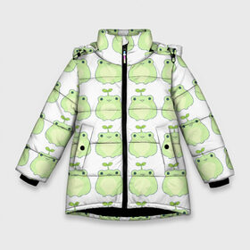 Зимняя куртка для девочек 3D с принтом лягушки-росточки в Екатеринбурге, ткань верха — 100% полиэстер; подклад — 100% полиэстер, утеплитель — 100% полиэстер. | длина ниже бедра, удлиненная спинка, воротник стойка и отстегивающийся капюшон. Есть боковые карманы с листочкой на кнопках, утяжки по низу изделия и внутренний карман на молнии. 

Предусмотрены светоотражающий принт на спинке, радужный светоотражающий элемент на пуллере молнии и на резинке для утяжки. | животные | клубника | лягушка | милота | природа | росток