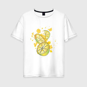 Женская футболка хлопок Oversize с принтом Лимон и Лайм в Екатеринбурге, 100% хлопок | свободный крой, круглый ворот, спущенный рукав, длина до линии бедер
 | art | food | juice | juicy | lemon | lime | summer | watercolor | watercolour | акварель | акварельные фрукты | арт | брызги | витамин с | еда | желтый лимон | зеленый лайм | иллюстрация | лето | правильное питание | природа | рисунок