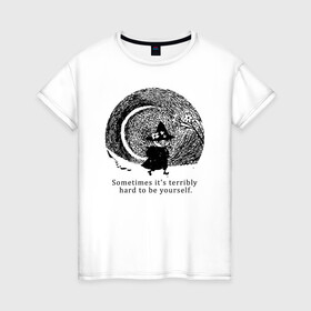 Женская футболка хлопок с принтом Snafkin в Екатеринбурге, 100% хлопок | прямой крой, круглый вырез горловины, длина до линии бедер, слегка спущенное плечо | moominmamma | moominpappa | moomintroll | snafkin | муми тролль | муми цитаты | снусмумрик | цитаты