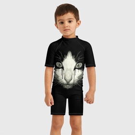 Детский купальный костюм 3D с принтом ПЛАЧУЩИЙ КОТ в Екатеринбурге, Полиэстер 85%, Спандекс 15% | застежка на молнии на спине | animals | cat | cry | dark | face | pussy | глаза | грусть | домашние | животные | звери | кот | кошка | мордочка | мрак | плач | пушистый | слезы | черный