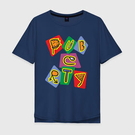 Мужская футболка хлопок Oversize с принтом Пубертатный периуд в Екатеринбурге, 100% хлопок | свободный крой, круглый ворот, “спинка” длиннее передней части | puberty | девочка | мальчик | подросток | пубертат | трудныйвозраст