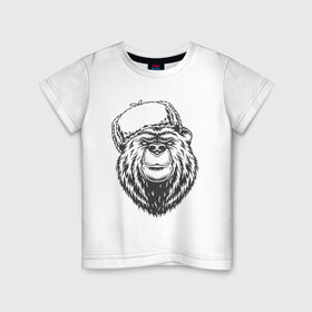 Детская футболка хлопок с принтом Русский медведь в зимней шапке в Екатеринбурге, 100% хлопок | круглый вырез горловины, полуприлегающий силуэт, длина до линии бедер | grizzly bear | russia | russian bear | ussr | гризли | патриот | россия | русский медведь | ссср