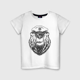 Детская футболка хлопок с принтом Русский медведь - моряк в Екатеринбурге, 100% хлопок | круглый вырез горловины, полуприлегающий силуэт, длина до линии бедер | grizzly bear | russia | russian bear | ussr | гризли | моряк | патриот | россия | русский медведь | ссср