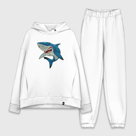 Женский костюм хлопок Oversize с принтом АКУЛА в Екатеринбурге,  |  | fish | megalodon | shark | teeth | white shark | акула | белая акула | зубы | мегалодон | рыба