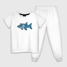 Детская пижама хлопок с принтом АКУЛЕНОК в Екатеринбурге, 100% хлопок |  брюки и футболка прямого кроя, без карманов, на брюках мягкая резинка на поясе и по низу штанин
 | Тематика изображения на принте: fish | megalodon | shark | teeth | white shark | акула | белая акула | зубы | мегалодон | рыба