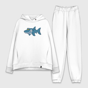 Женский костюм хлопок Oversize с принтом АКУЛЕНОК в Екатеринбурге,  |  | fish | megalodon | shark | teeth | white shark | акула | белая акула | зубы | мегалодон | рыба